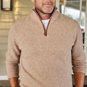 NWT Collars & Co Balmoral Camel Brown Quarter Zip Luxury Wool Sweater Large